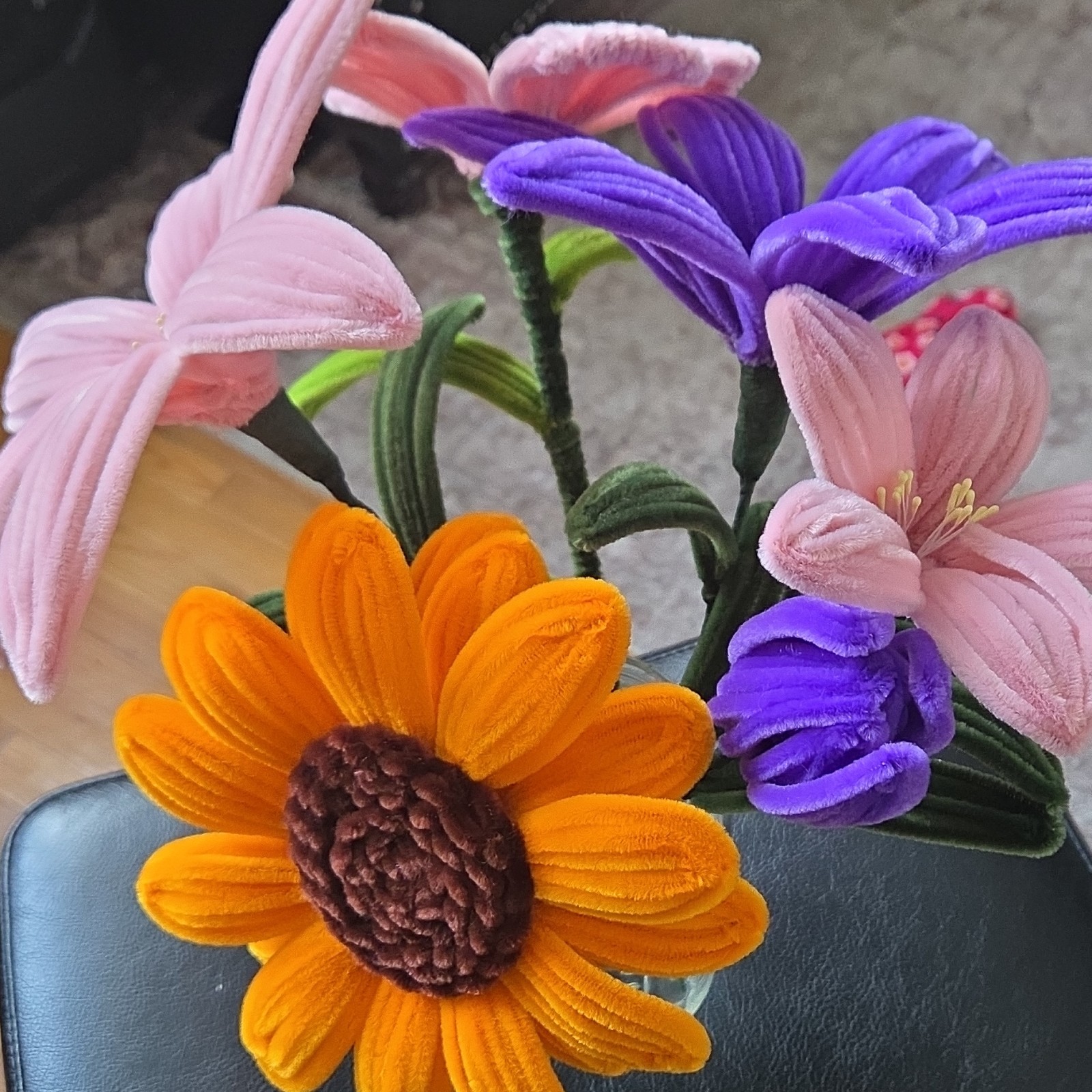 pipe cleaners Flower Bouquet Lily Sunflower Pink Purple Orange Yellow Décor