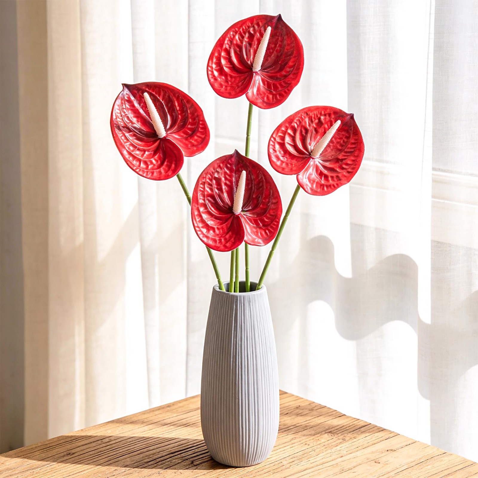 4PCS Anthurium Artificial Flowers Red Anthurium Single Stem – Tropical Flower…