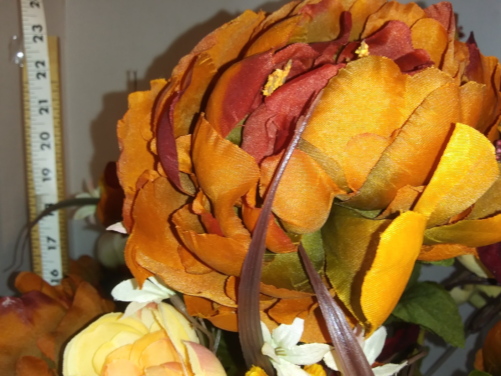Fall Flowers in Vtg Vase Silk Flower Arrangement Fall Centerpiece 22 in tall