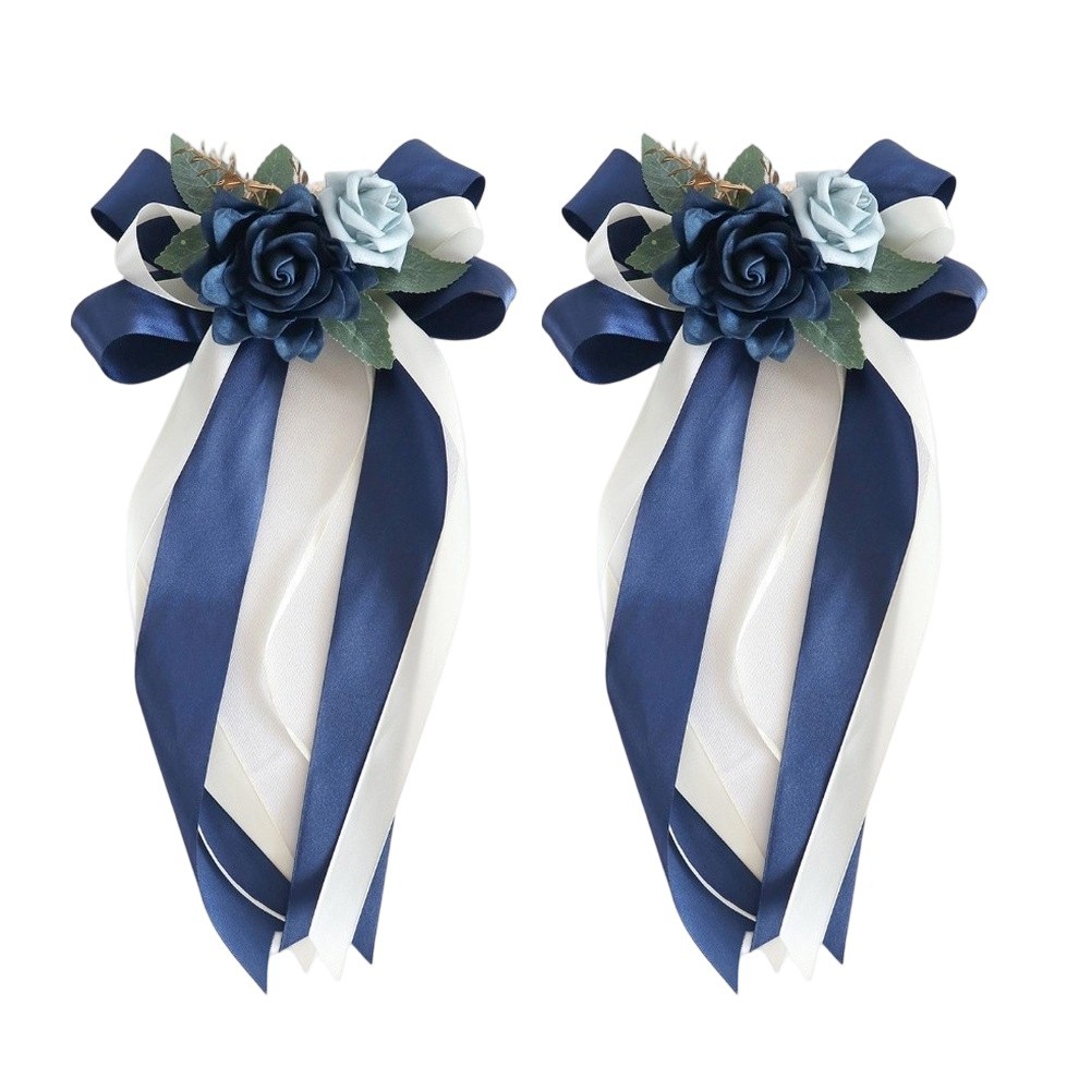 Flower Bow Car Mirror Decor for Wedding Use Plastic 36x17cm with Suction Cup