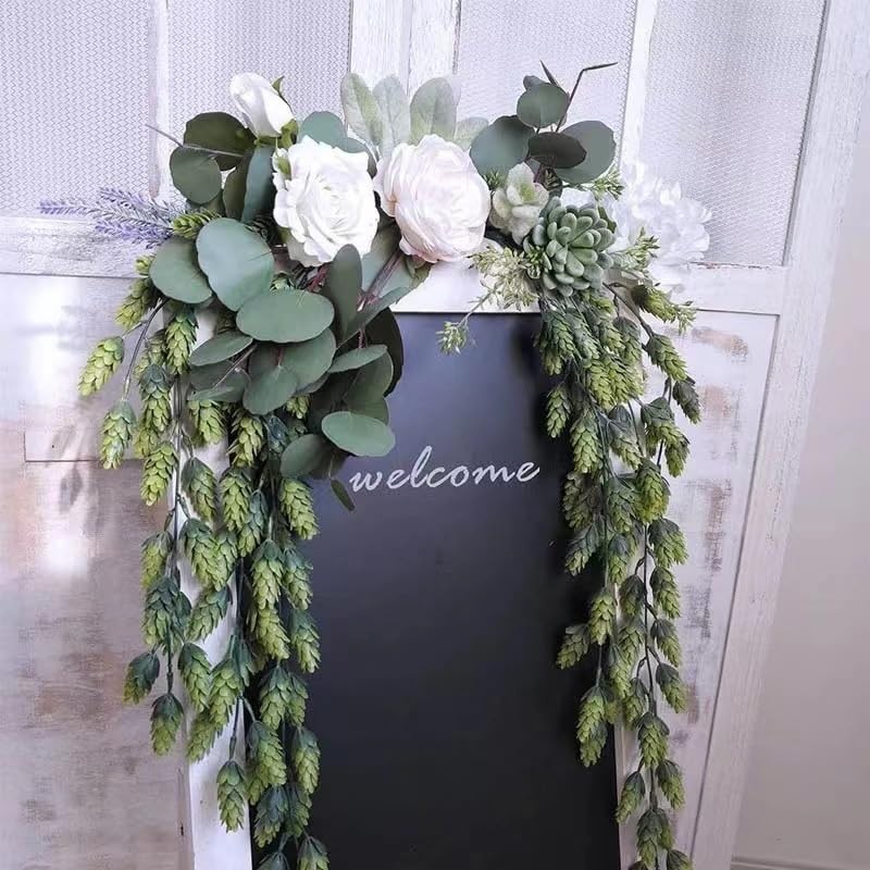2Pcs Artificial Hops Flower Vine Garland Plant Fake Hanging Faux Hops Artific…