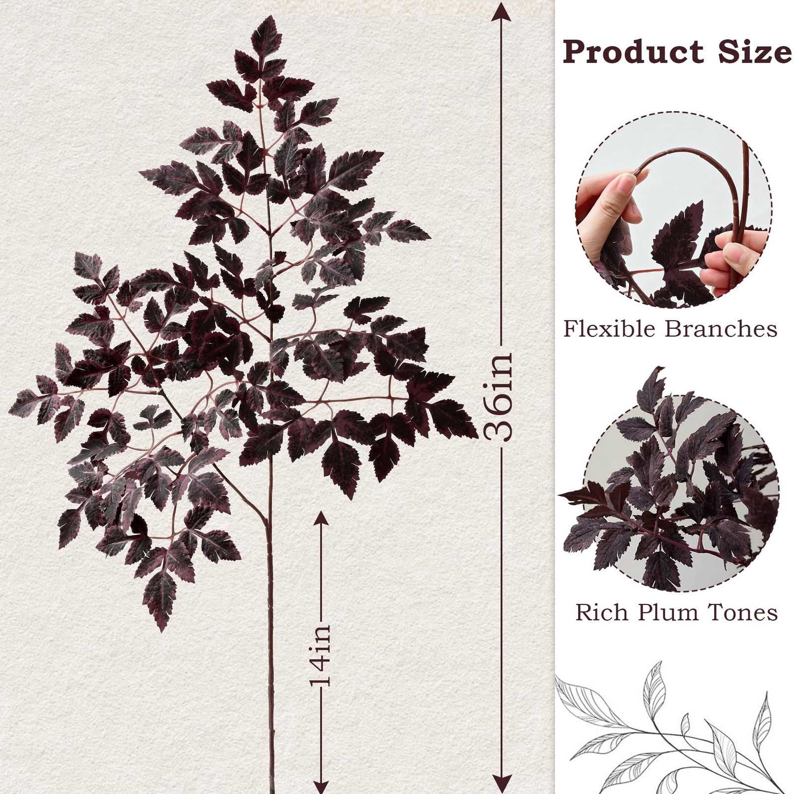 36″ Fall Stems for Vases, Artificial Cimicifuga Stems 3pcs