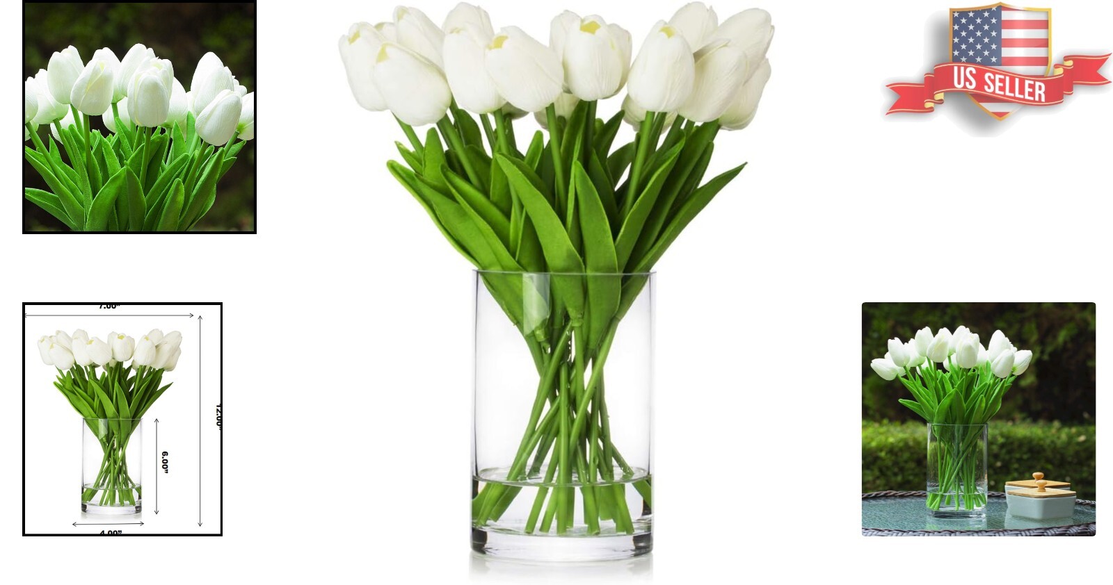 Luxurious 20-Piece Artificial Tulips Arrangement in Faux Water – Indoor/Outdoor