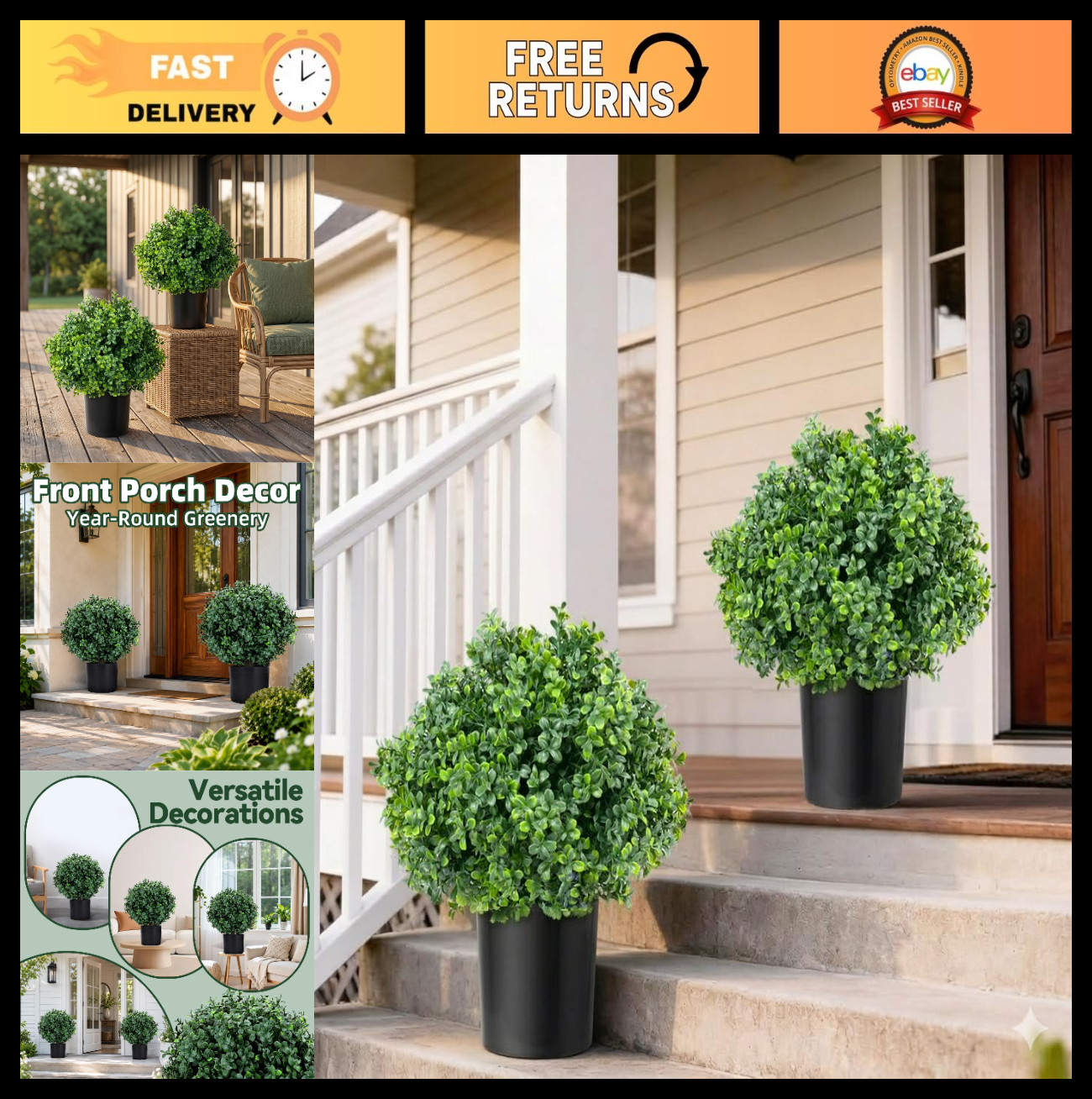 Set of 2 Faux Boxwood Topiary Trees – UV-Resistant Potted Greenery for Home, Gar