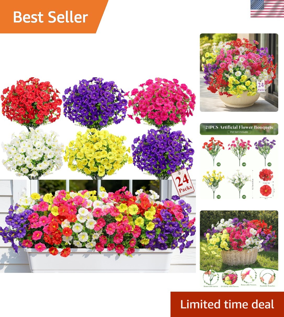 All-Weather 24 Bundle Silk Morning Glory Set – Mix of 5 Colors for Outdoor Décor