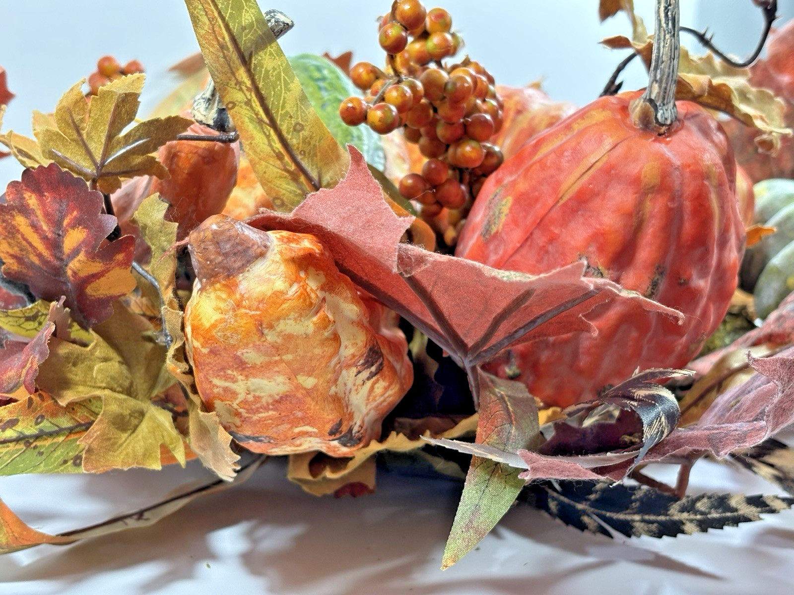 Thanksgiving/Fall Leaves Gourd Centerpiece w/ Twigs Oval Arrangement 19”