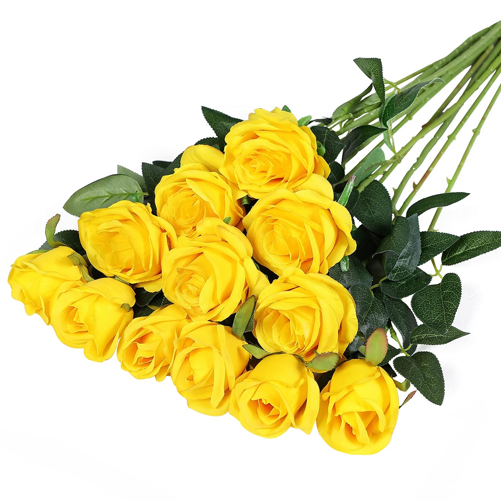12 Artificial Silk Flowers 6 Blooming Roses 6 Buds Elegant Home Decor