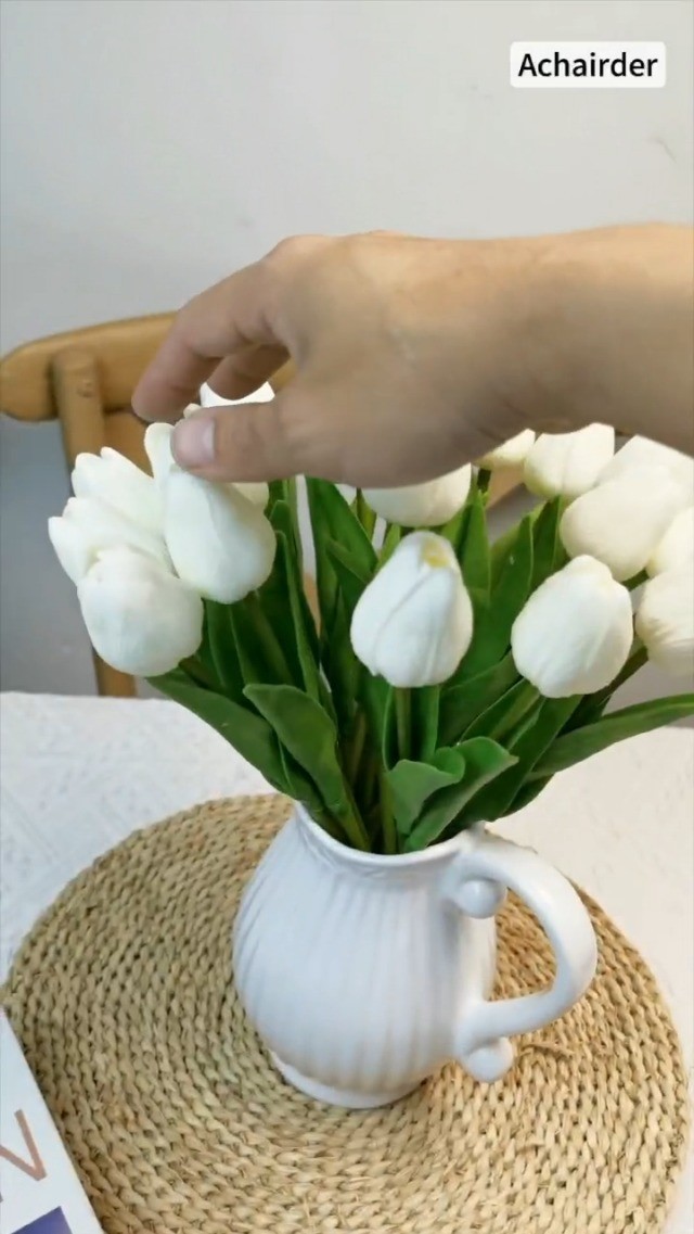 30 White Tulips Artificial Real Touch Latex Flowers Bouquet 12.6 Inch for Home