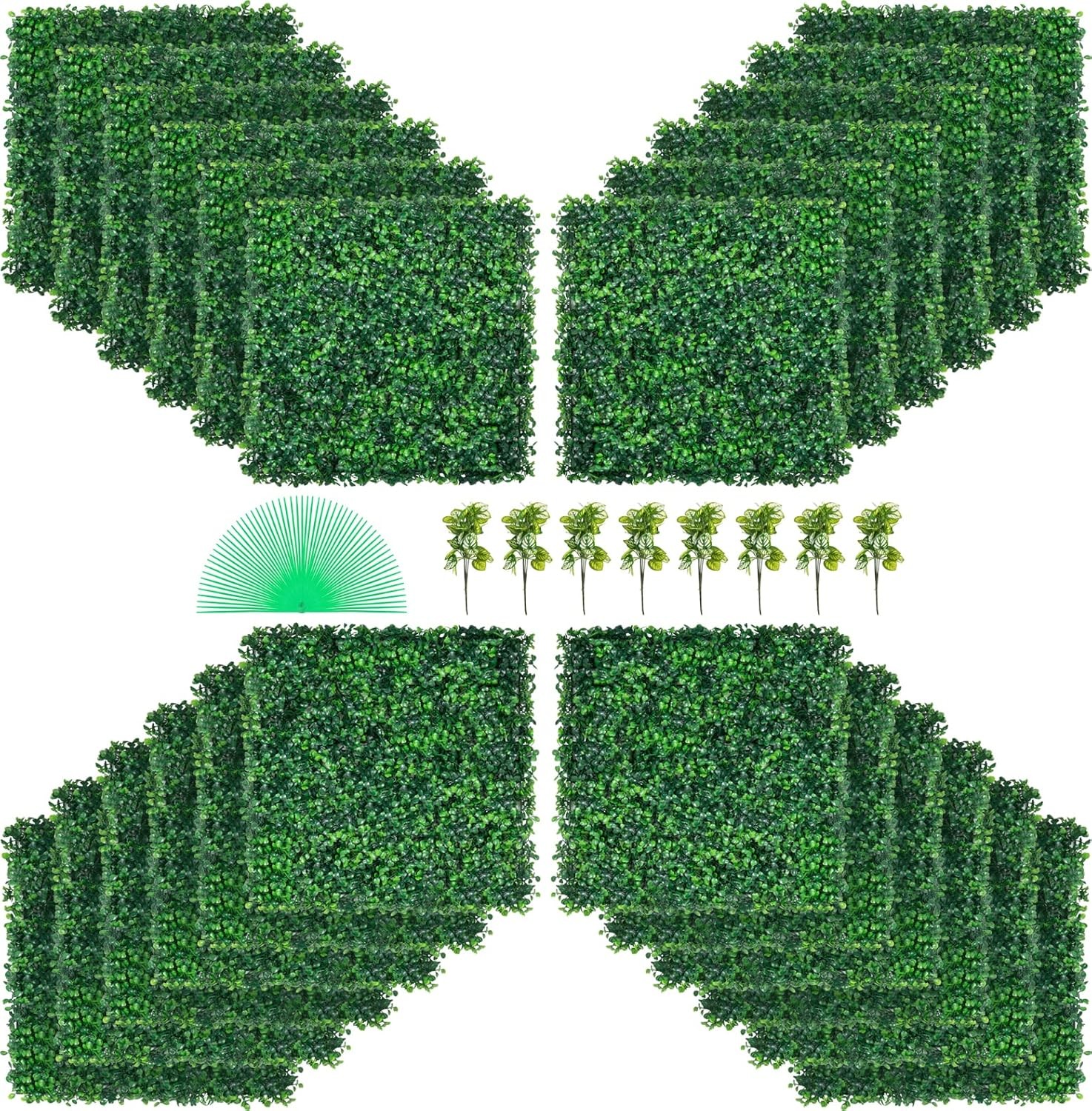 Artificial Boxwood Panel 24pcs 20 x 20 in Green Fake Grass Wall | 1.6 in Sun