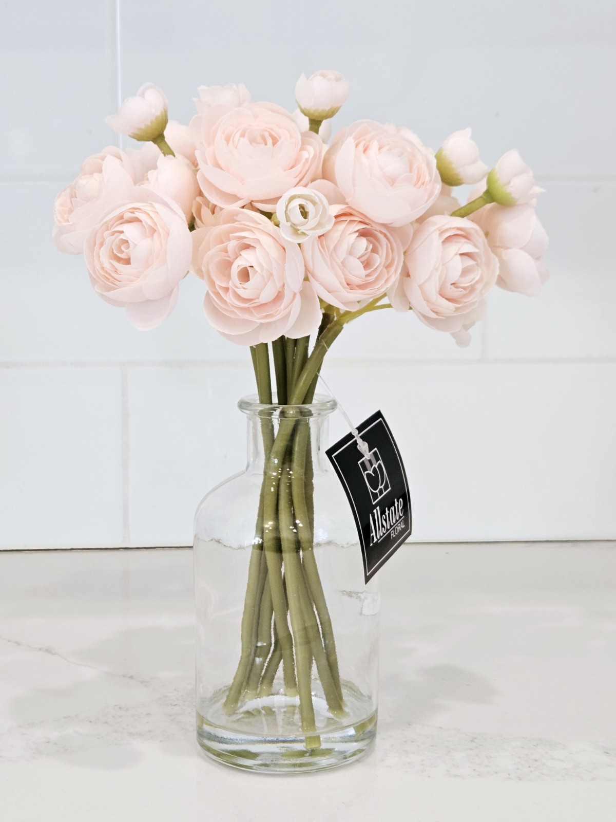 Allstate Floral Blush Pink Ranunculus Faux Flowers 10 Stems 10in Vase Decor