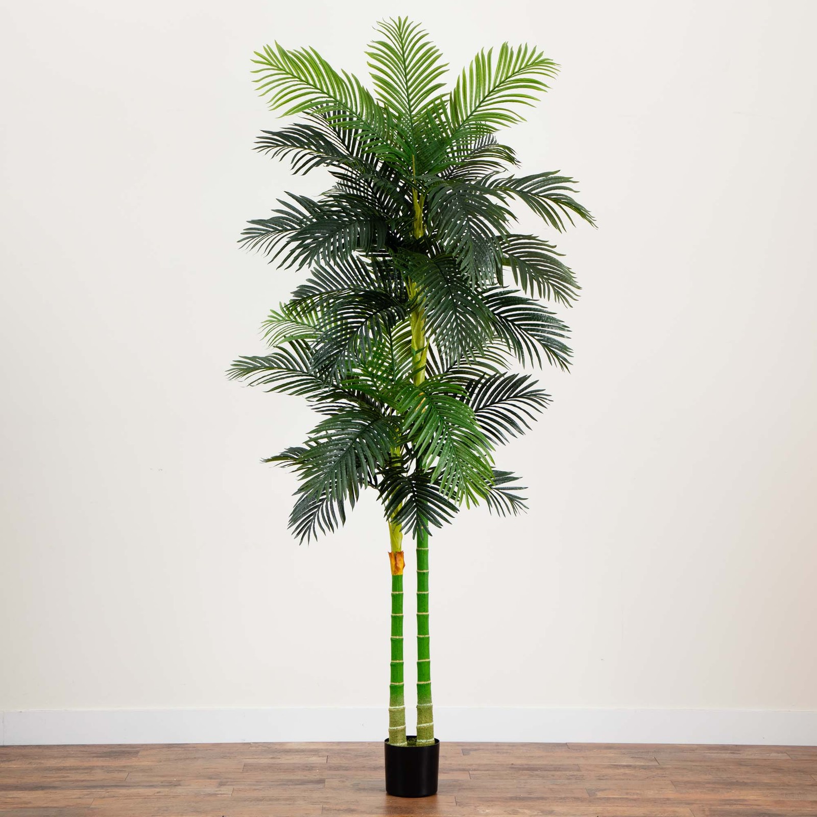 Nearly Natural 9ft Artificial Double Golden Cane Palm Tree in Green