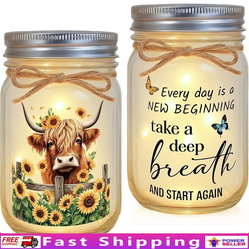 Highland Cow Sunflower Light 2in1 Dual Glow Decor Healing Gift Anxiety Relief US