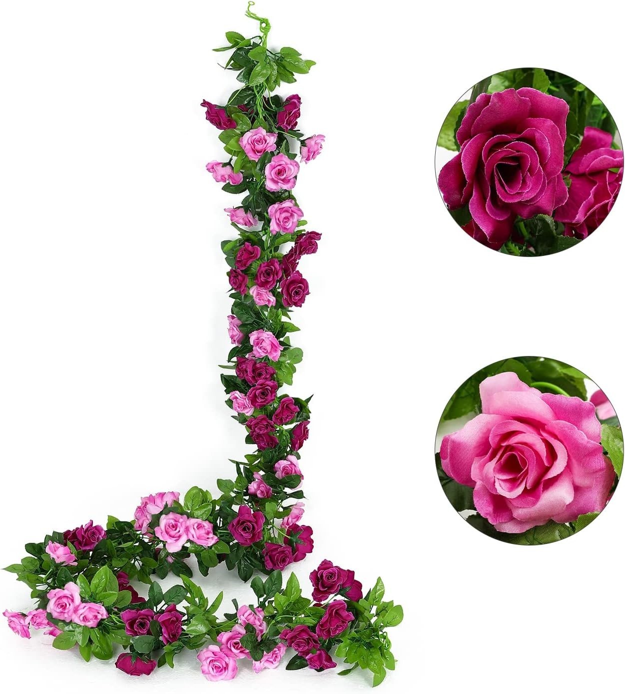 2 Pack Artificial Rose Garland Fuchsia Pink Silk Flower Vines for Wedding Hom…