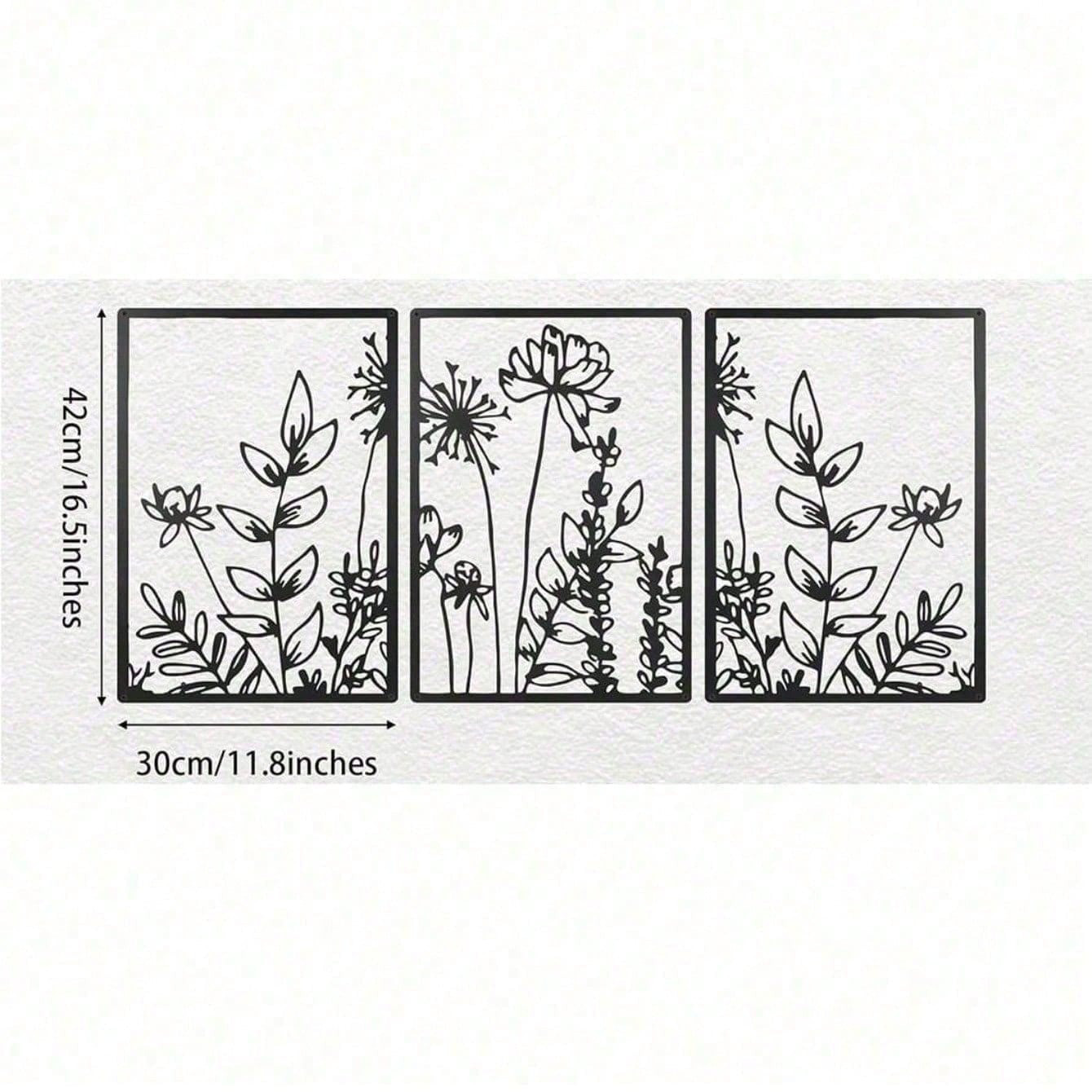 Boho Floral Metal Wall Art Set of 3 Minimalist for Living Room Bedroom Office