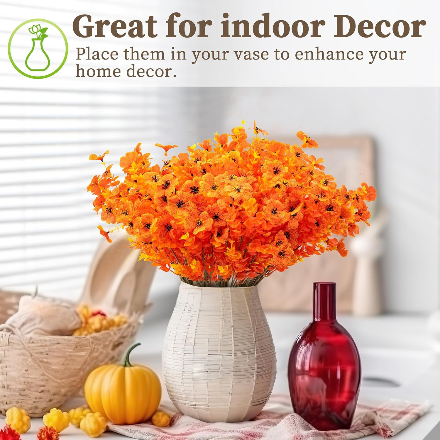 18 Bundles Artificial Mums for Outdoors/Indoors Faux Mums for Outdoor Planters,