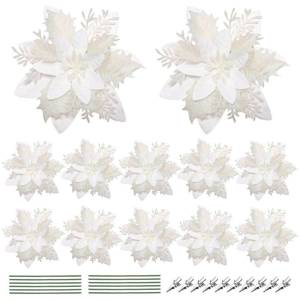 Christmas Decorations Artificial Poinsettias Flower Flowers White