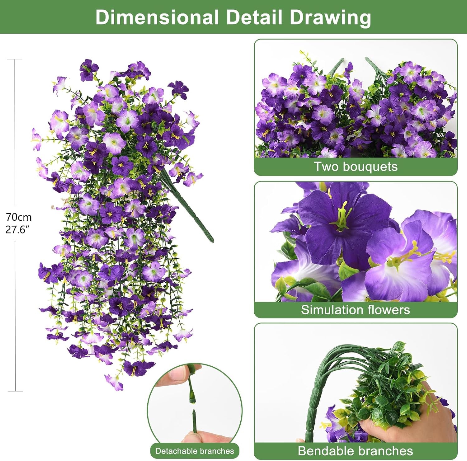 Artificial Fake Flowers Plants for Outdoor Spring Summer Decoration,2 PCS Faux S