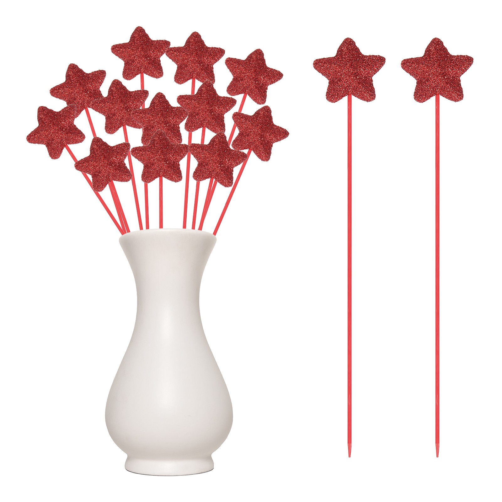 12 Pcs 4th of July Glitter Star Picks 8″ Puffy Sparkly Sticks (Red)