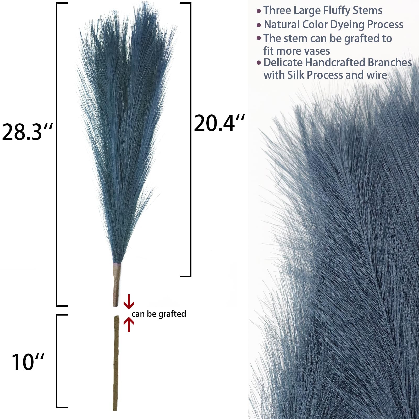 5 PCS 30″ Faux Dark Blue Pampas Grass Decor Tall Fluffy Floral Vase Filler