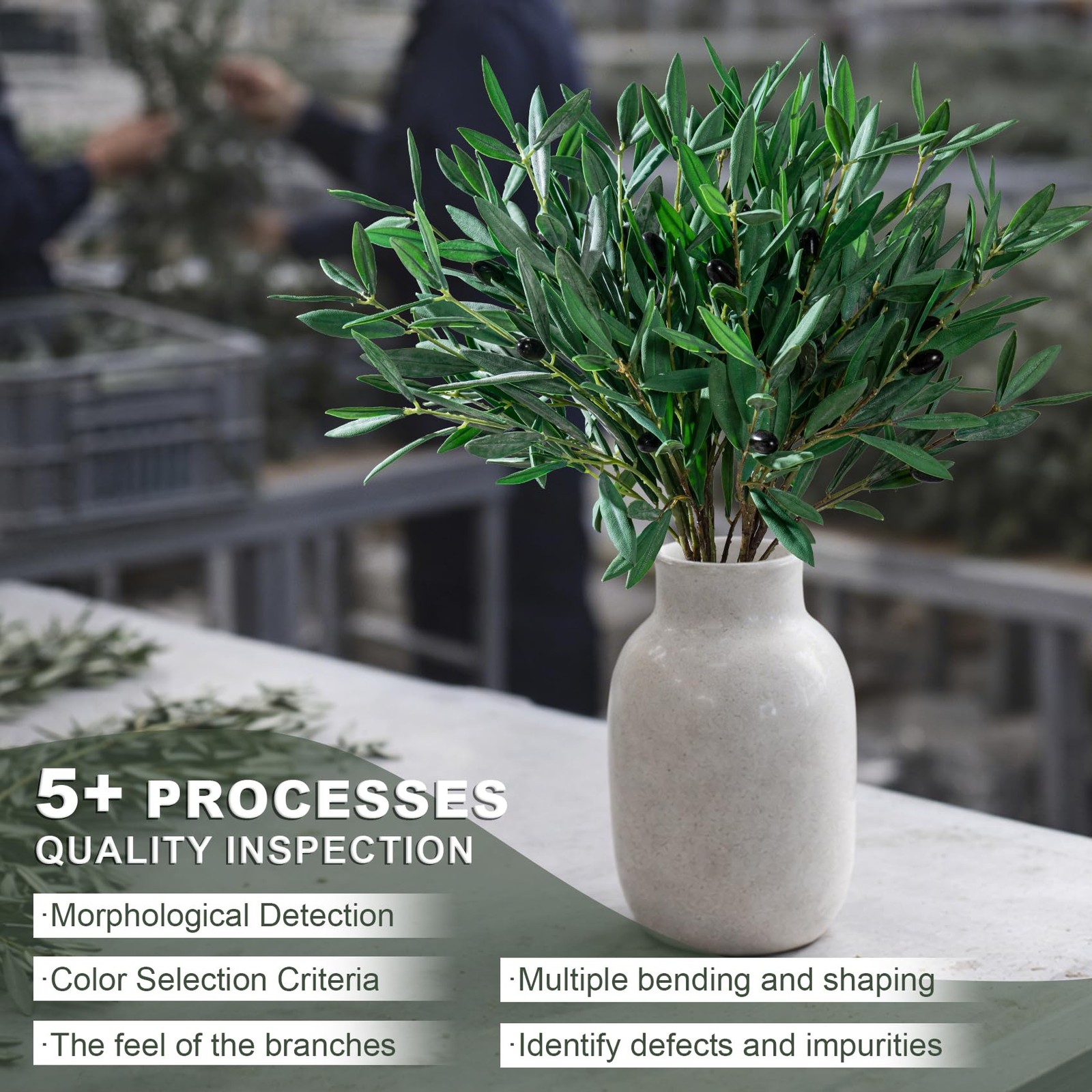 8PCS Premium Artificial Olive Branches for Vases – Realistic PU & Silk Faux G…