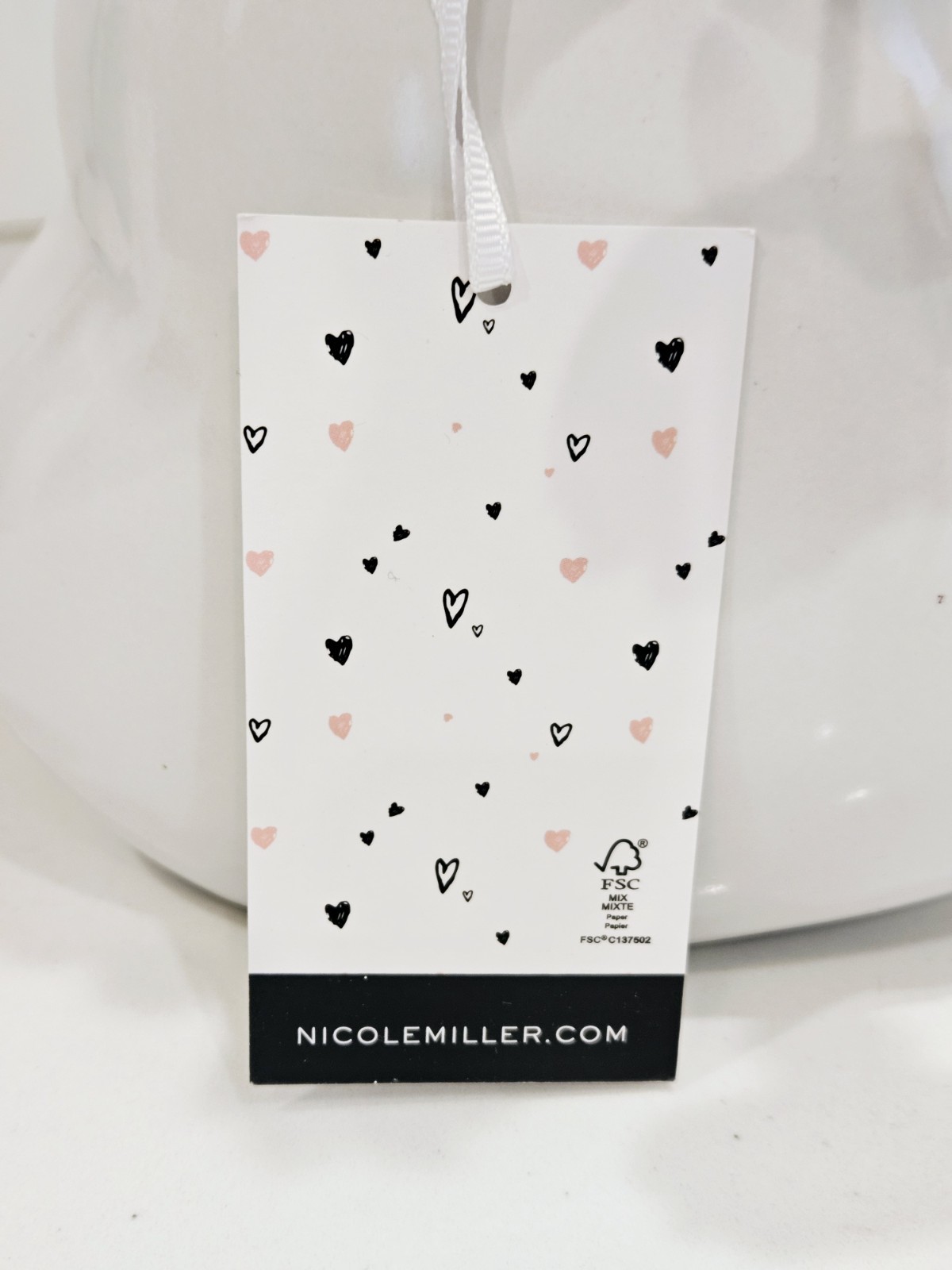 Nicole Miller Home Ceramic Heart Vase 10” Blush Faux Flower Arrangement New