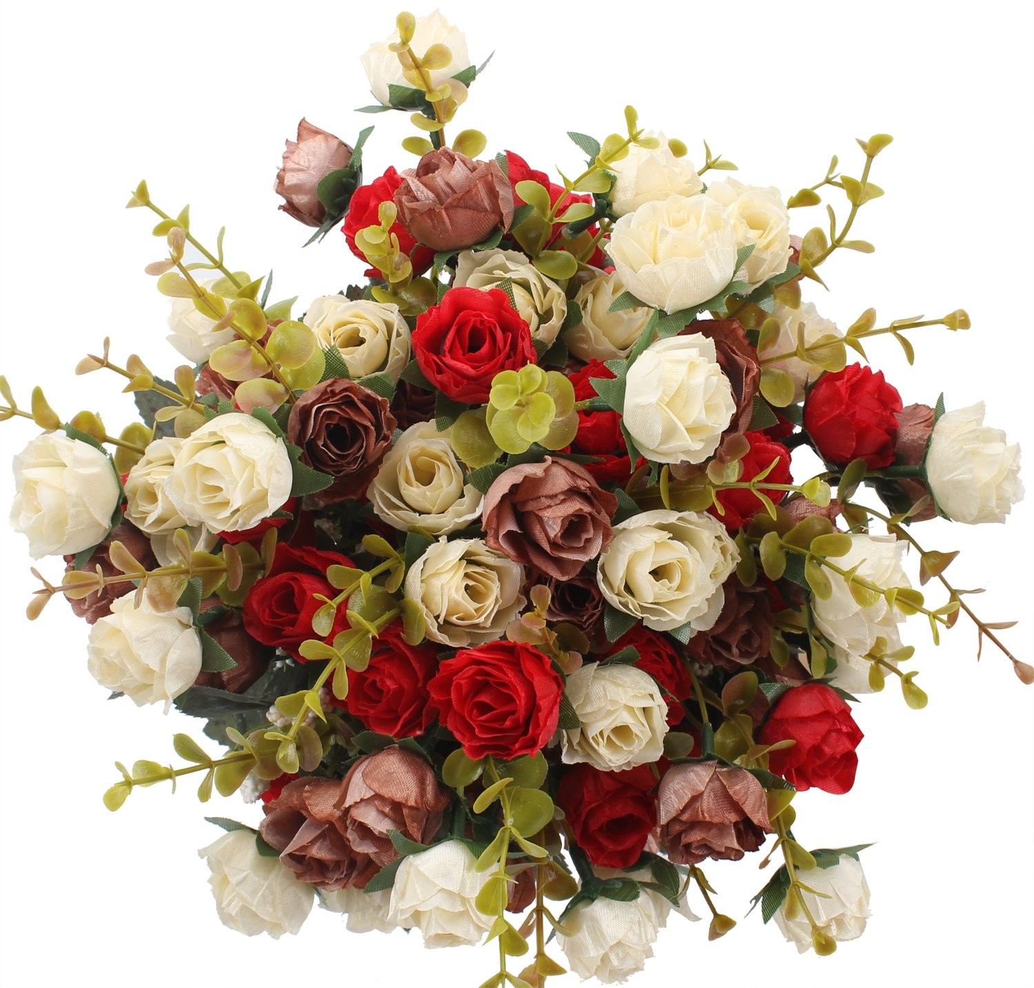 4 PCS 7 Branch 21 Heads Red Artificial Mini Rose Flowers Bouquet Home Decor