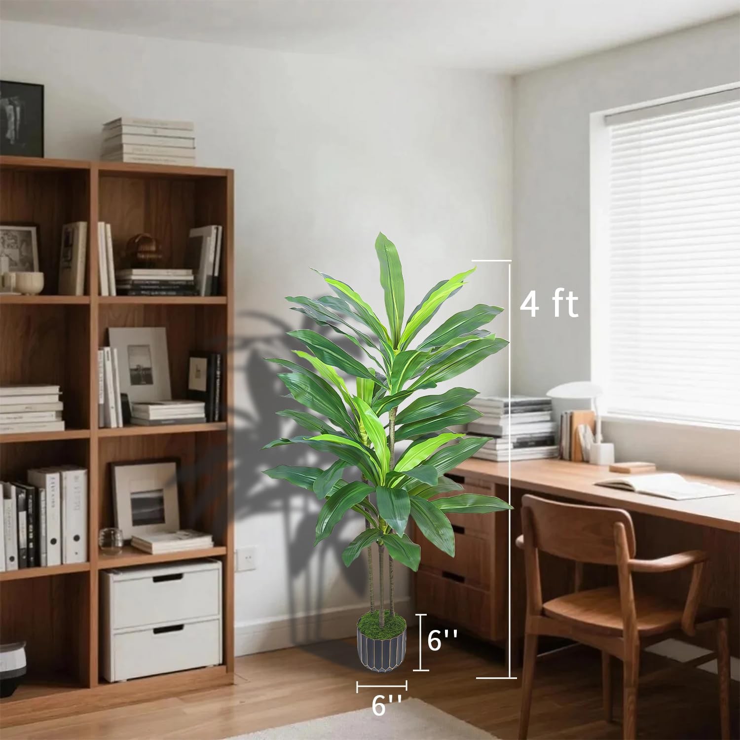 Artificial Dracaena Tree 48in – Fake Plants Tree with Black Planter – Faux Yu…