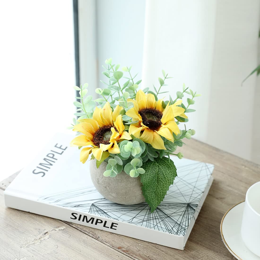 Rose in Pot Decor Potted Artificial Flowers Mini Plants Faux Flowers Indoor S…