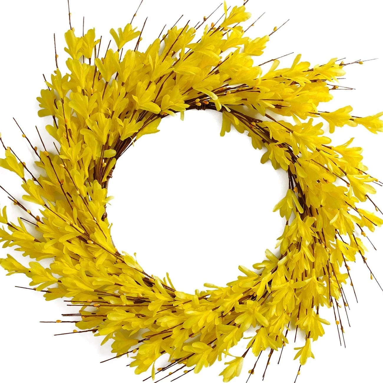 Bibelot 20inch Artificial Forsythia Flower Wreath Spring Summer Fall Silk Leaves