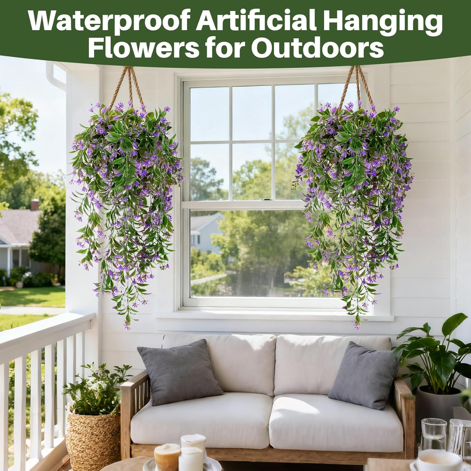 3PCS Artificial Hanging Flowers for Outdoors – UV Resistant Artificial