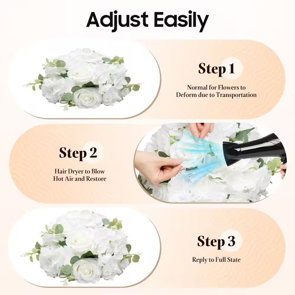 7.48 In. White Indoor Artificial Silk Hydrangeas Roses Wedding Party Birthday Ta