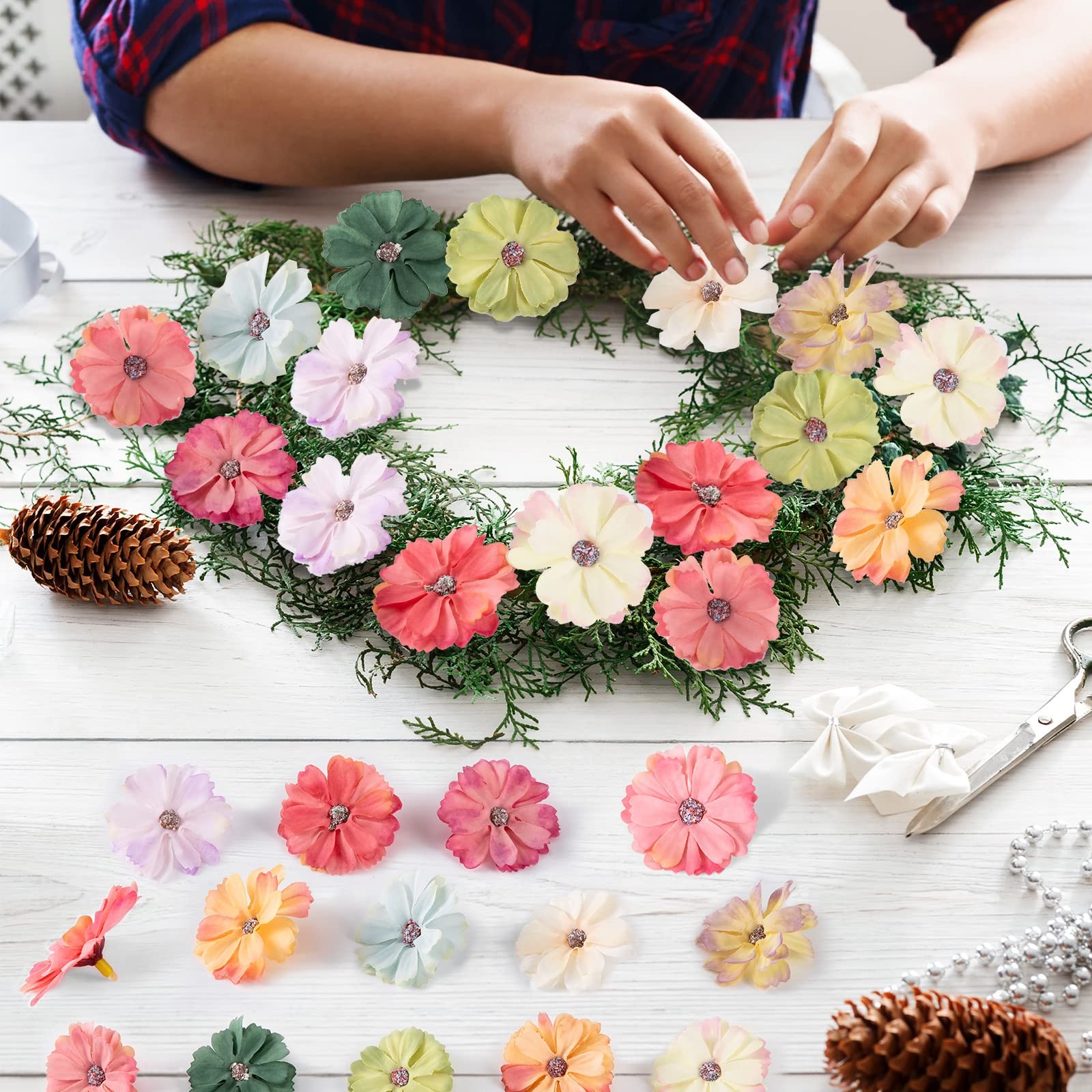 Faux Flowers Heads For Crafts Artificial Small Silk Daisy 1.5 Inch 120 PCS