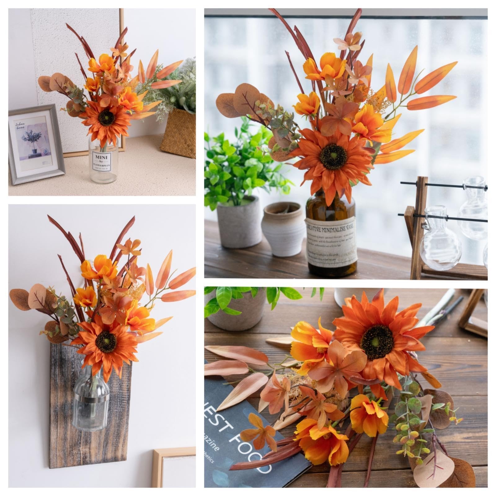 Fall Artificial Flowers 18.5 Inch Autumn Fake Silk Orange Sunflower Wedding