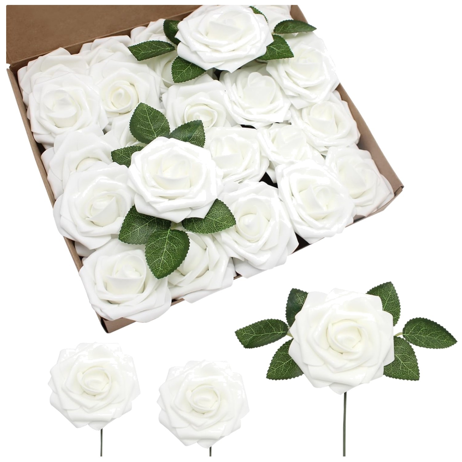 Realistic White Artificial Roses – 100pcs DIY Wedding Decor