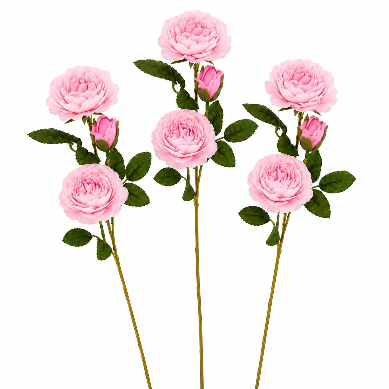 Light Pink Garden Rose Stem Set of 3 Faux Roses Real Touch Open Bloom Floral…
