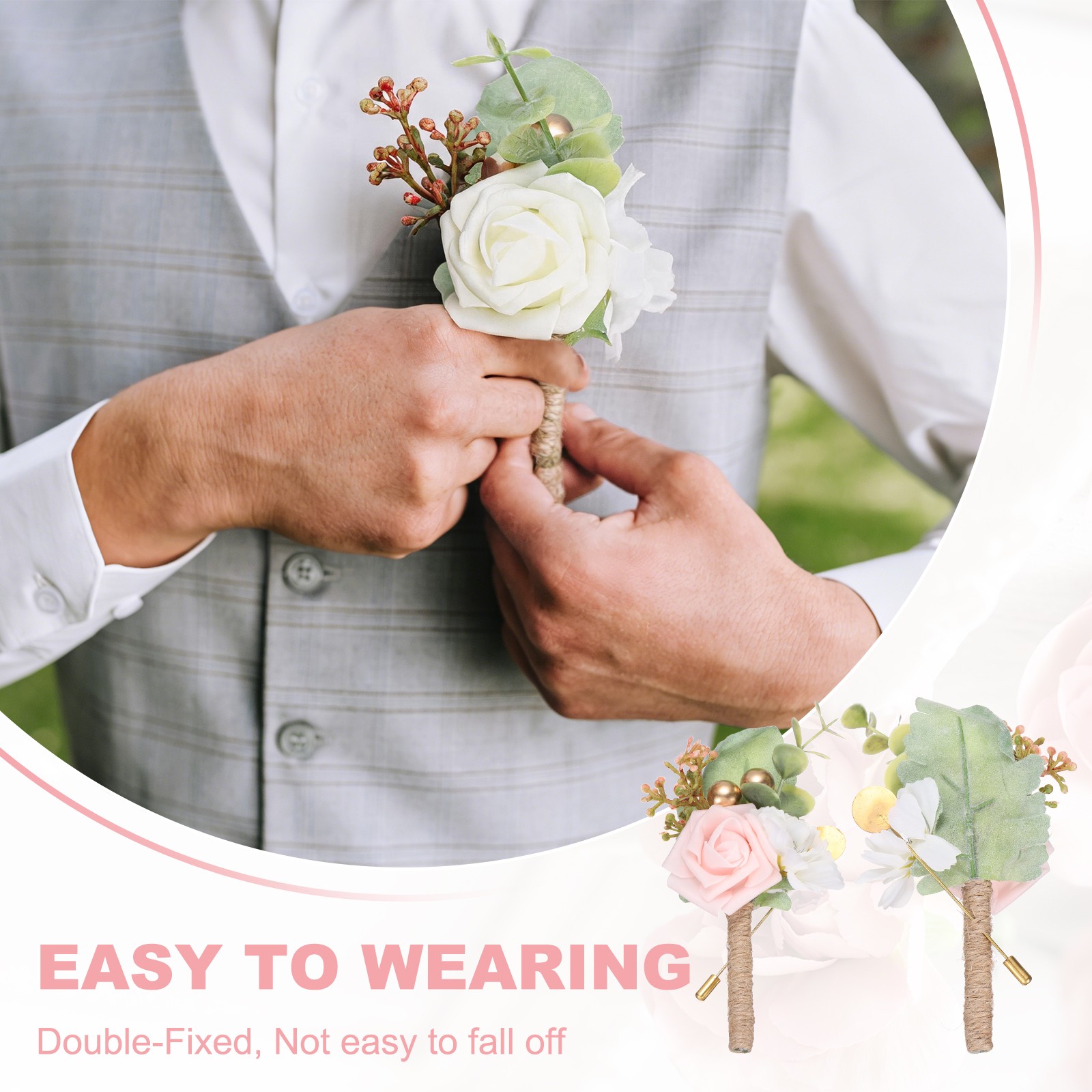 Dusty Blue Wedding Boutonnieres for Men 2Pcs Rope Artificial Flowers