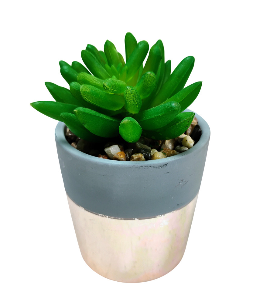 Set of 3 Faux Succulent Artificial Plants Concrete Copper Modern Home Decor Mint