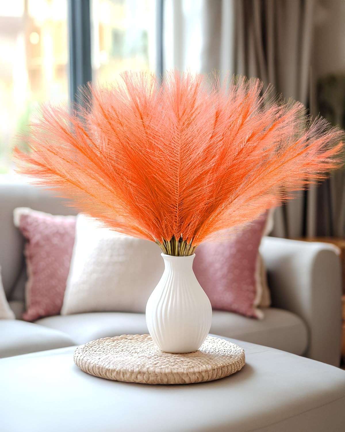 30pcs Orange Faux Pampas Grass Decor, 17.7inch Short Artificial Pompous Grass…