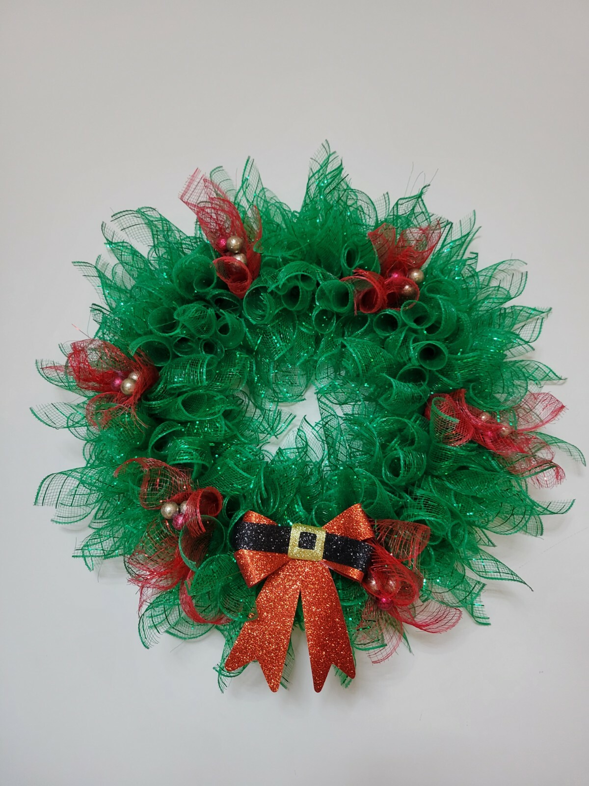 Merry Christmas Mesh Front Door Wreath Wall Decoration red green Santa’s belt