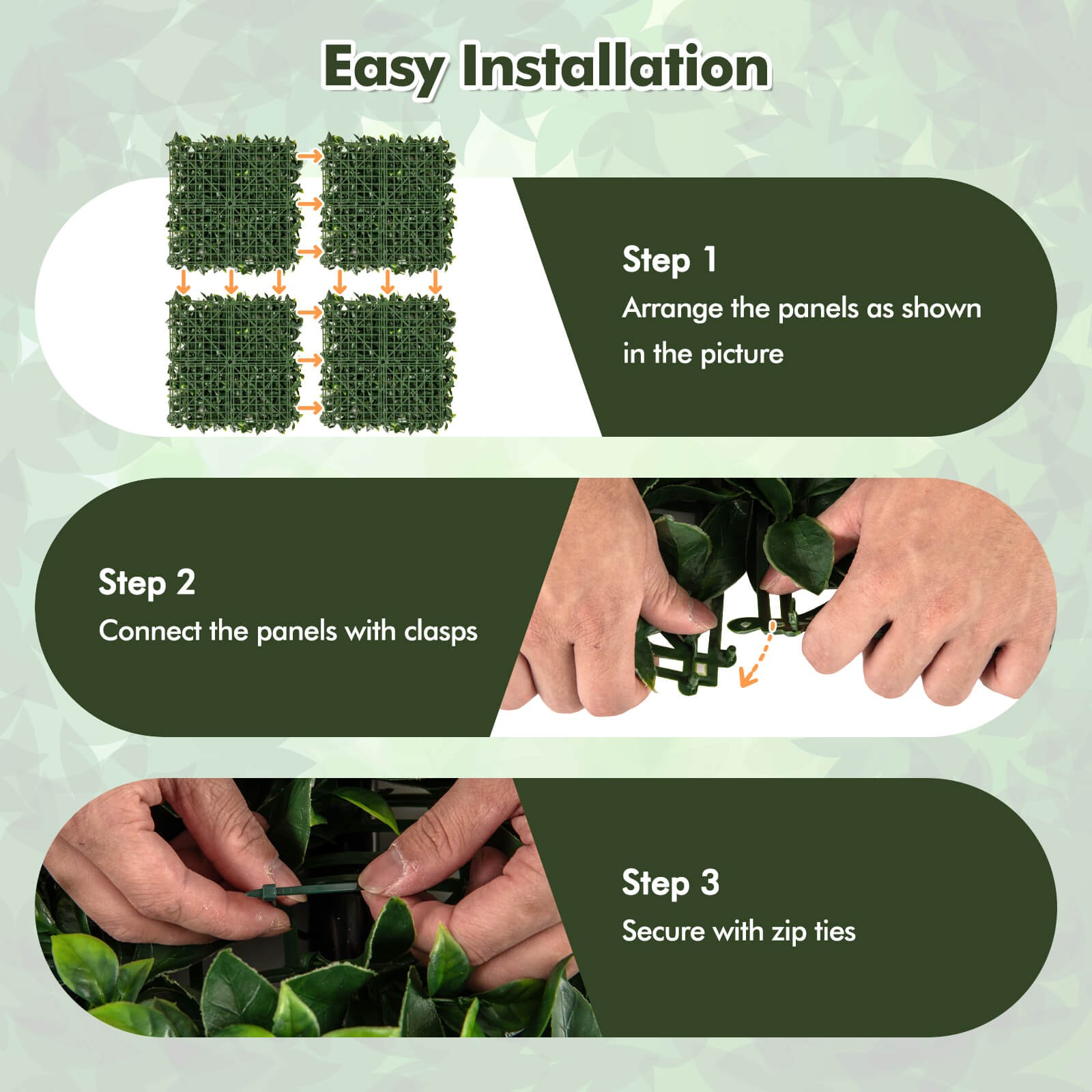 12 Pcs 20″ x 20″ Faux Topiary Gardenia Shrub Grass Panels w/Insertable Branches