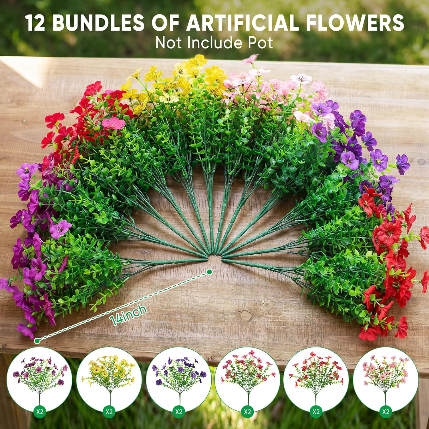 Artificial Flowers for Outdoors 12 Mix 6 Color UV Resistant Faux Plants