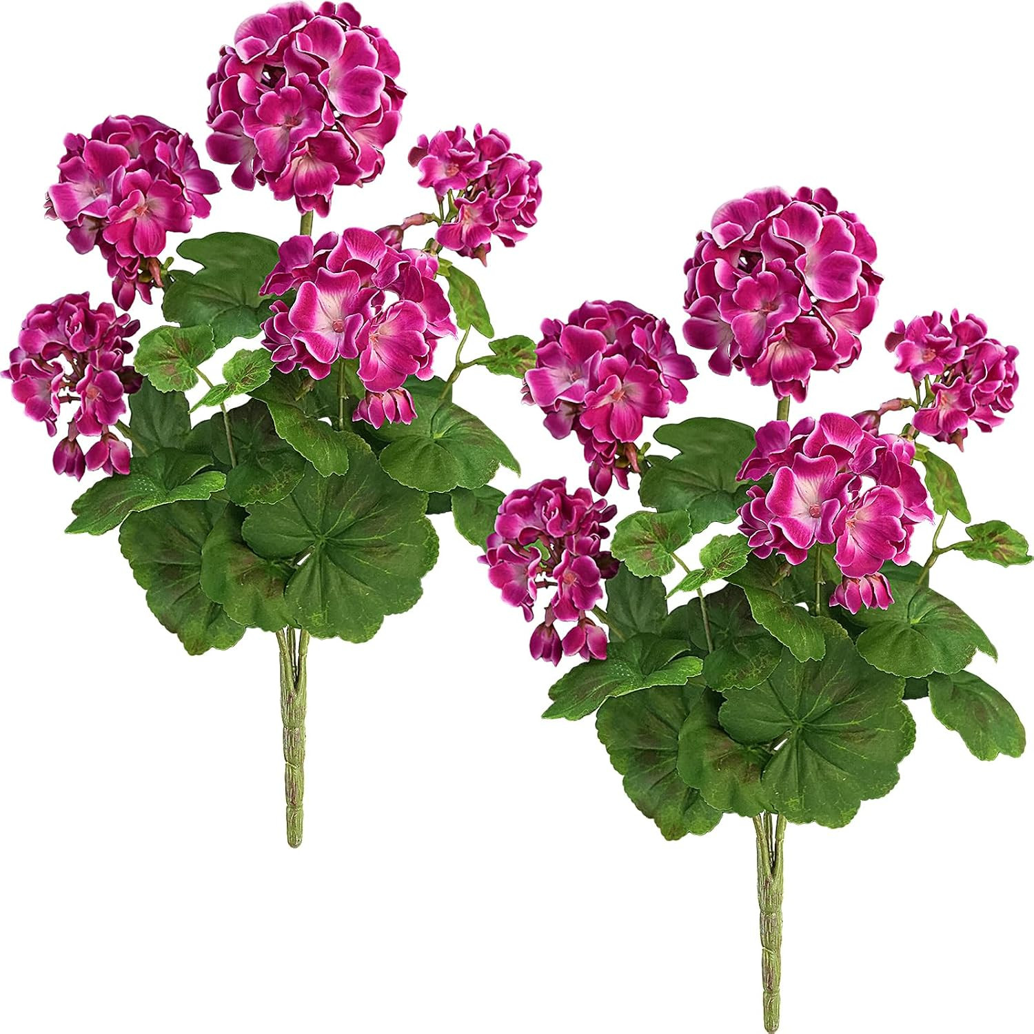 2 PCS 18″ Artificial Geraniums for Outdoors, UV Resistant White Silk Flowers for