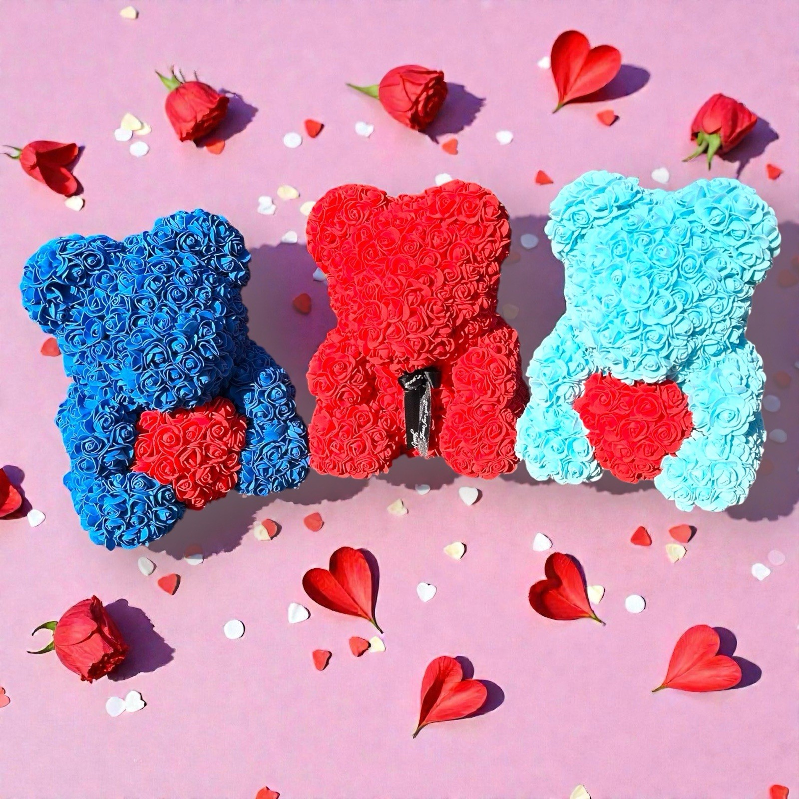 13” Eternal Rose Teddy Bear Blue Valentine’s Gift Faux Roses Gift Wrapped