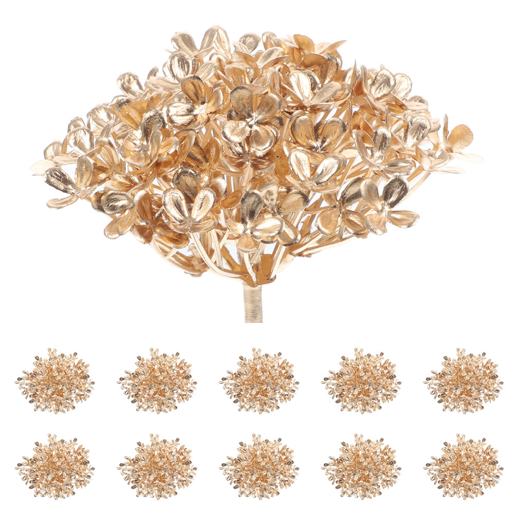 10 Pcs Plastic Golden Artificial Hydrangea Flower Heads Wedding Decoration