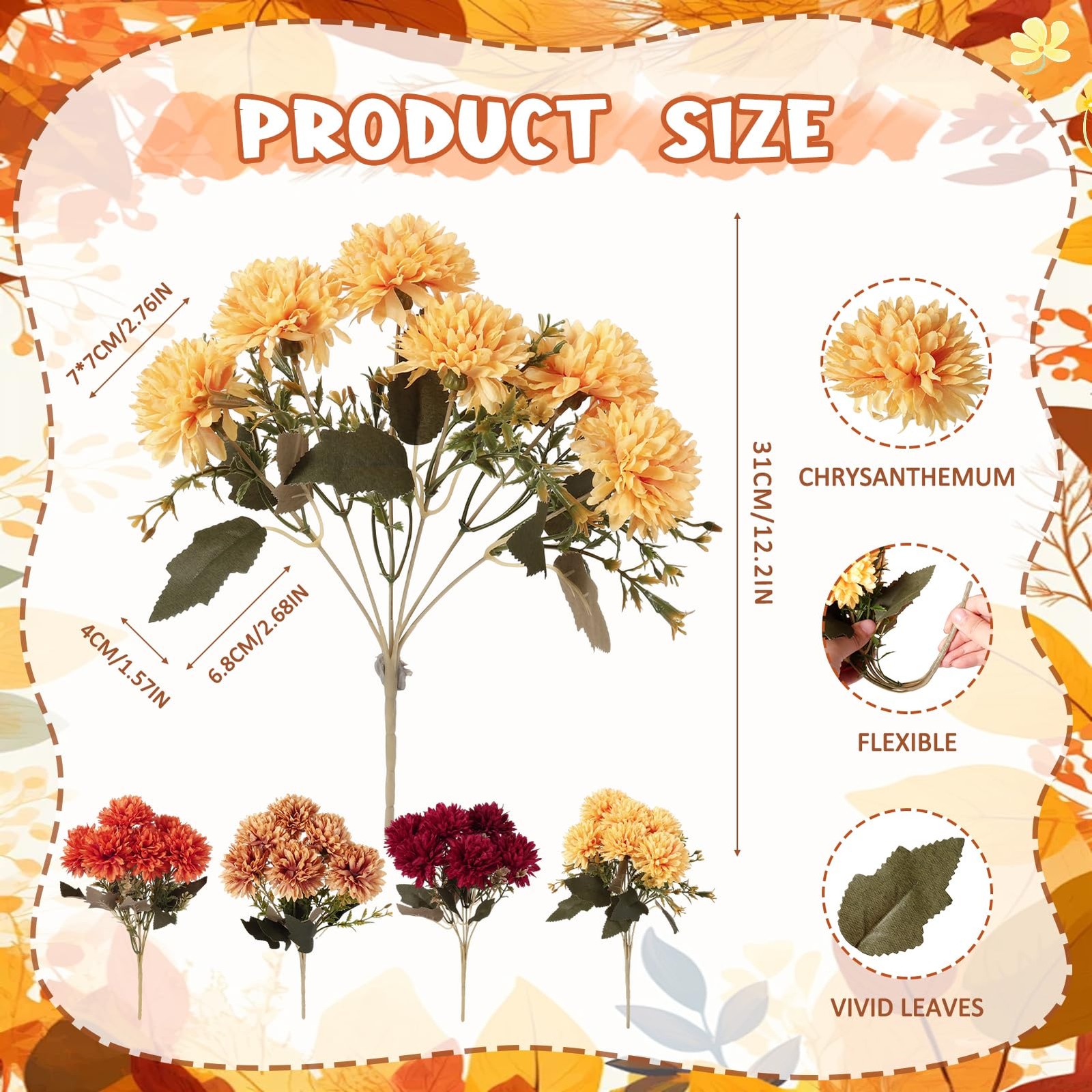 Ovveroche Artificial Flowers Decoration – 12 Bundles Faux Silk Mums UV Resist…