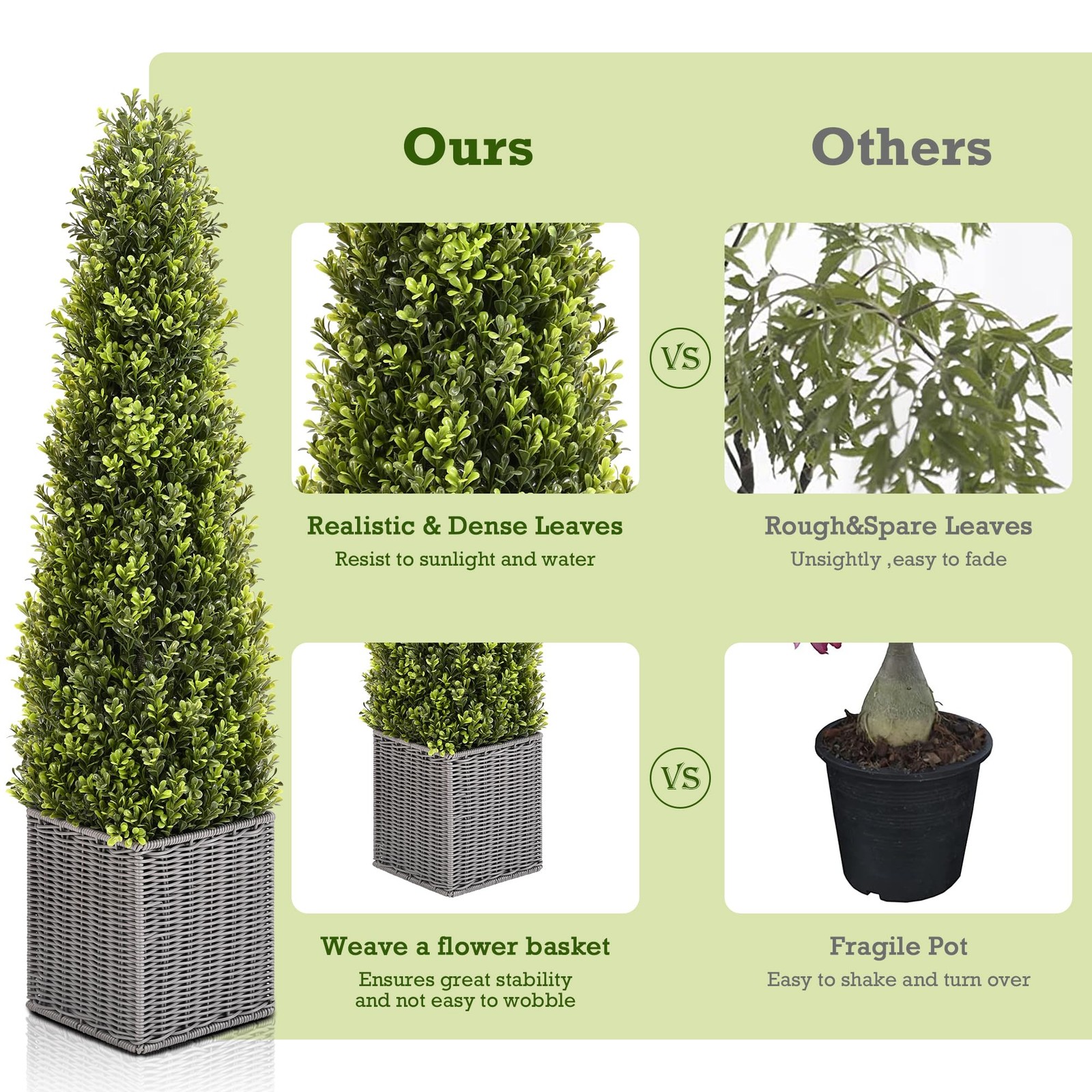 48 Inch Artificial Boxwood Topiary Tree 2 Pack, Two 4FT Potted Boxwood Tree C…