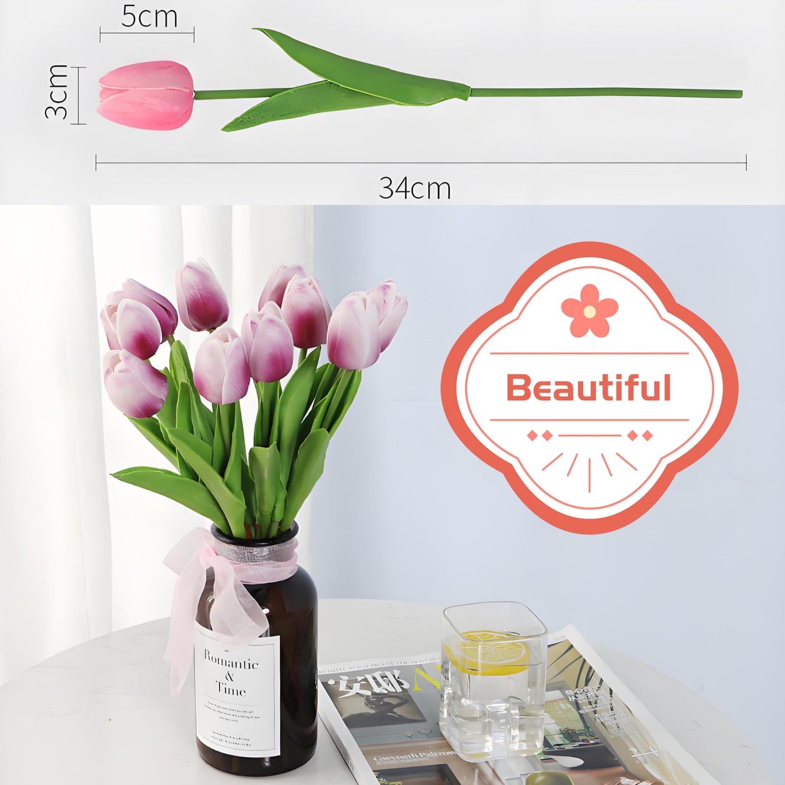 10 PCS White Artificial Fake Tulips 13 Inch Silk Flower Floral Home Decor