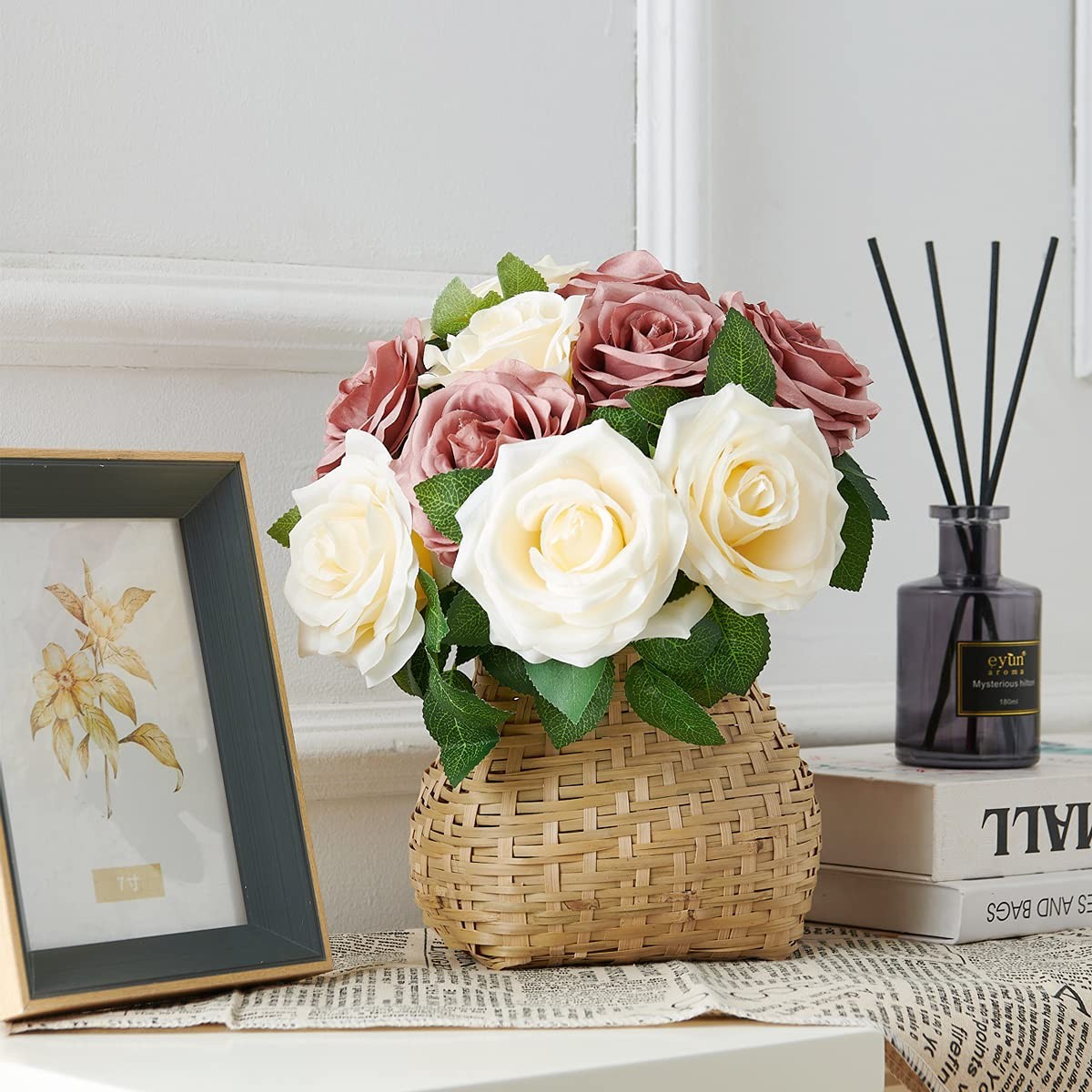 NEVISI Roses Artificial Flowers Artificial Roses Fake Rose Silk Rose Fake Flo…