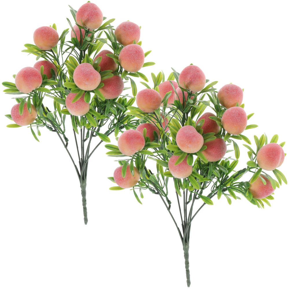 2pc Artificial Peach Tree Stem Branches Fake Fruit Branches Bouquet Decors