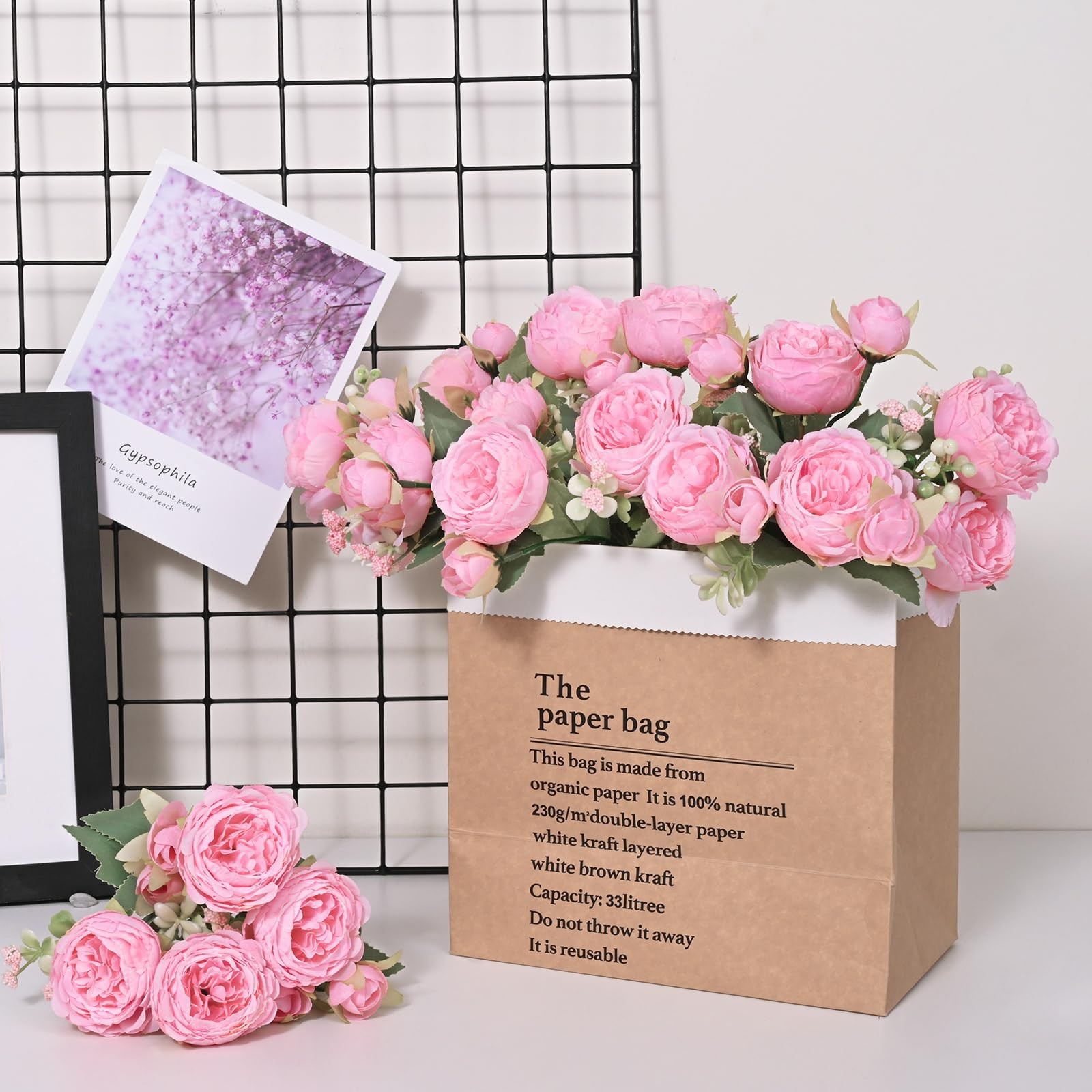 4 Packs Peonies Artificial Flowers, Light Pink Artificial Peonies, Silk Peoni…
